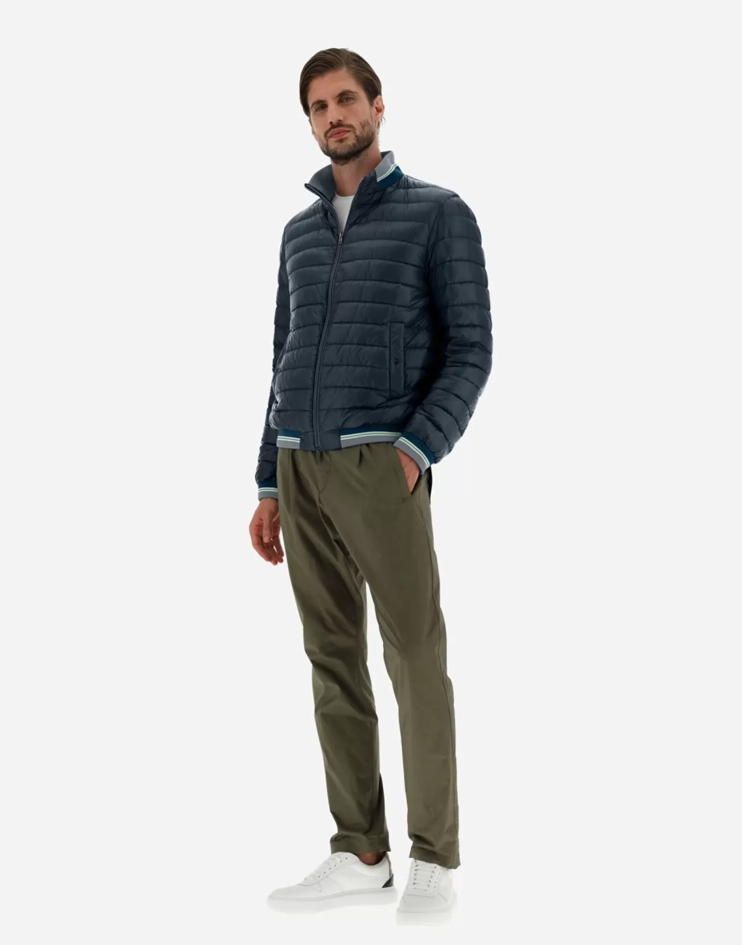 Herno Doudounes Courtes>Bomber Jacket In Nylon Ultralight & Knit Navy Blue