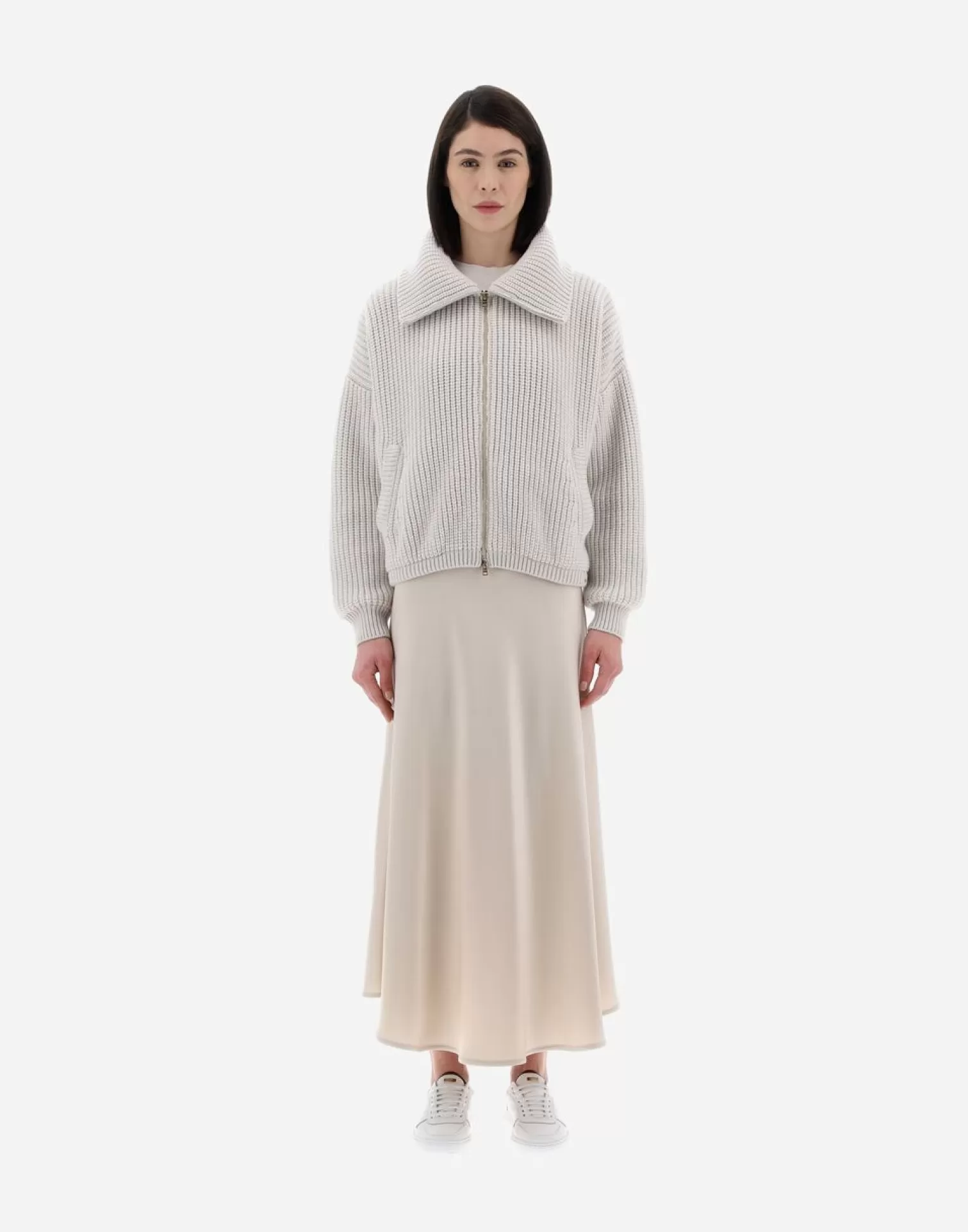 Herno Bomber>Resort Bomber Jacket In Eternity Brioche Knit Mastic (Dove Grey)