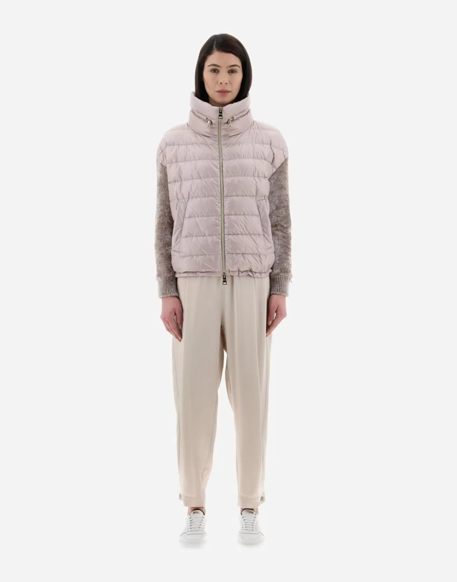 Herno Bomber>Resort Bomber Jacket In Nylon Ultralight & Chenille Knit Ice