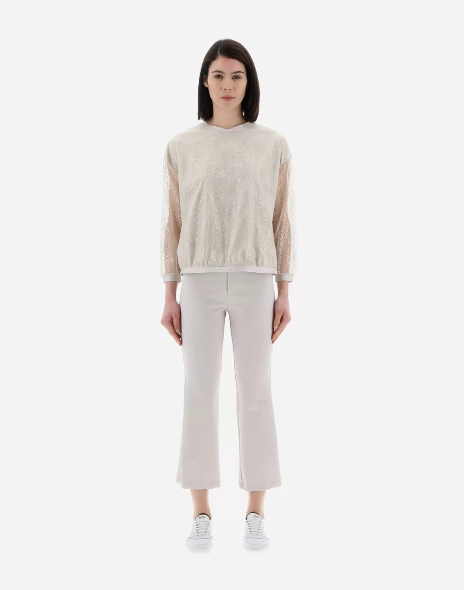Herno T-Shirts>Resort T-Shirt In Chic Cotton Jersey & New Lace Chantilly