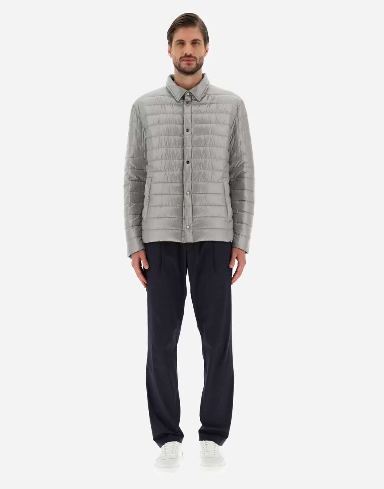 Herno Doudounes Courtes>Reversible Two-Tone Shirt In Nylon Ultralight Navy Blue