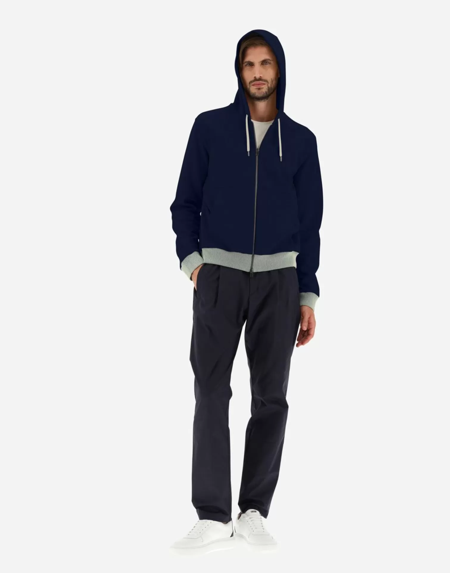 Herno Bomber>Sweatshirt In Double Sweater Blue