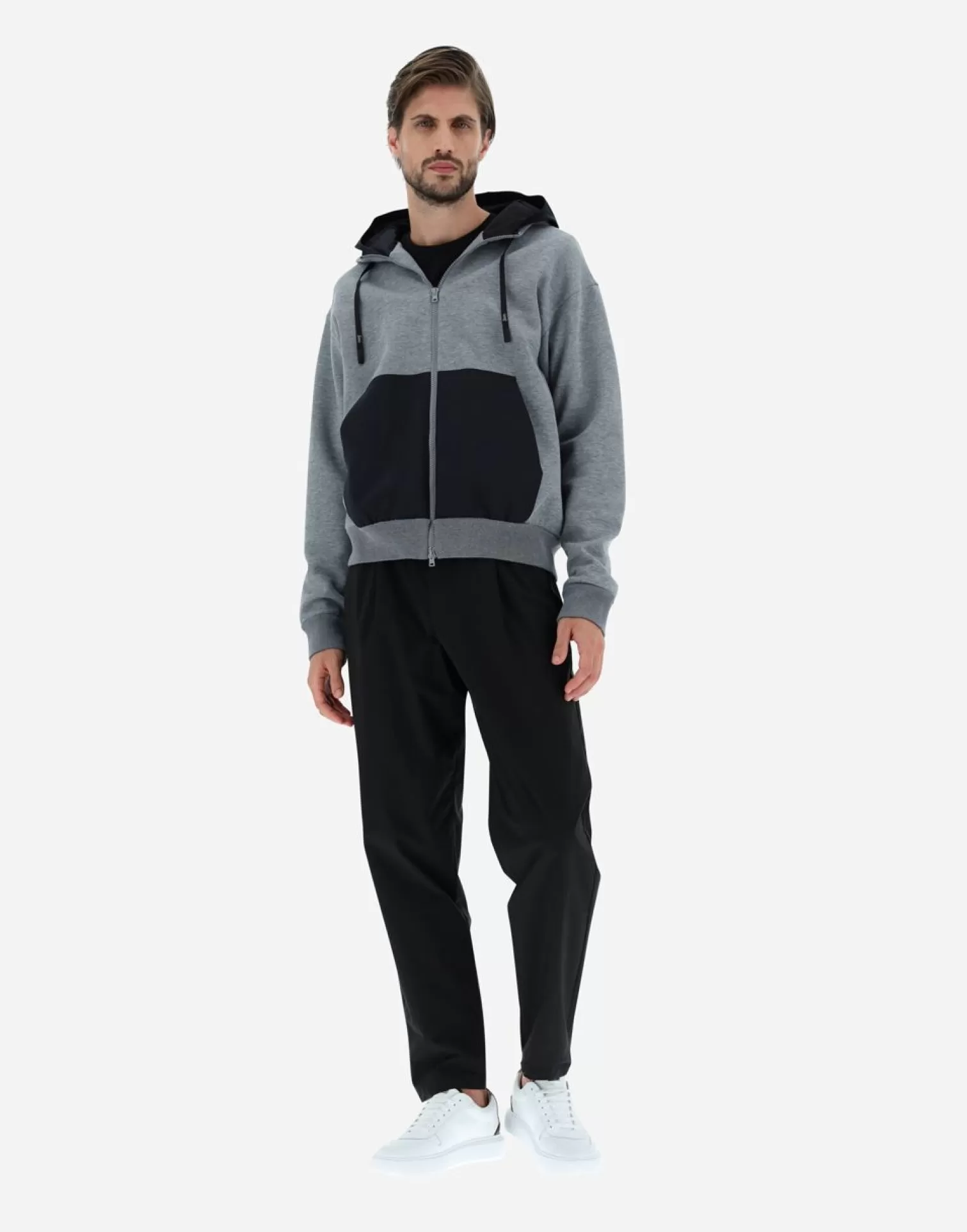 Herno Bomber>Sweatshirt In Soft Scuba & Plaster Light Grey