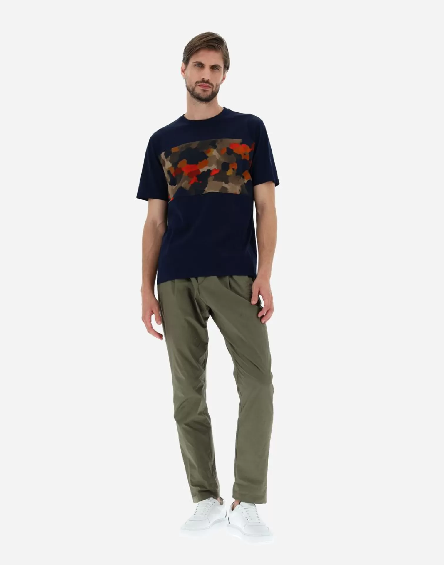 Herno T-Shirts Et Polos>T-Shirt In Superfine Cotton & Spring Camo Jersey Navy Blue