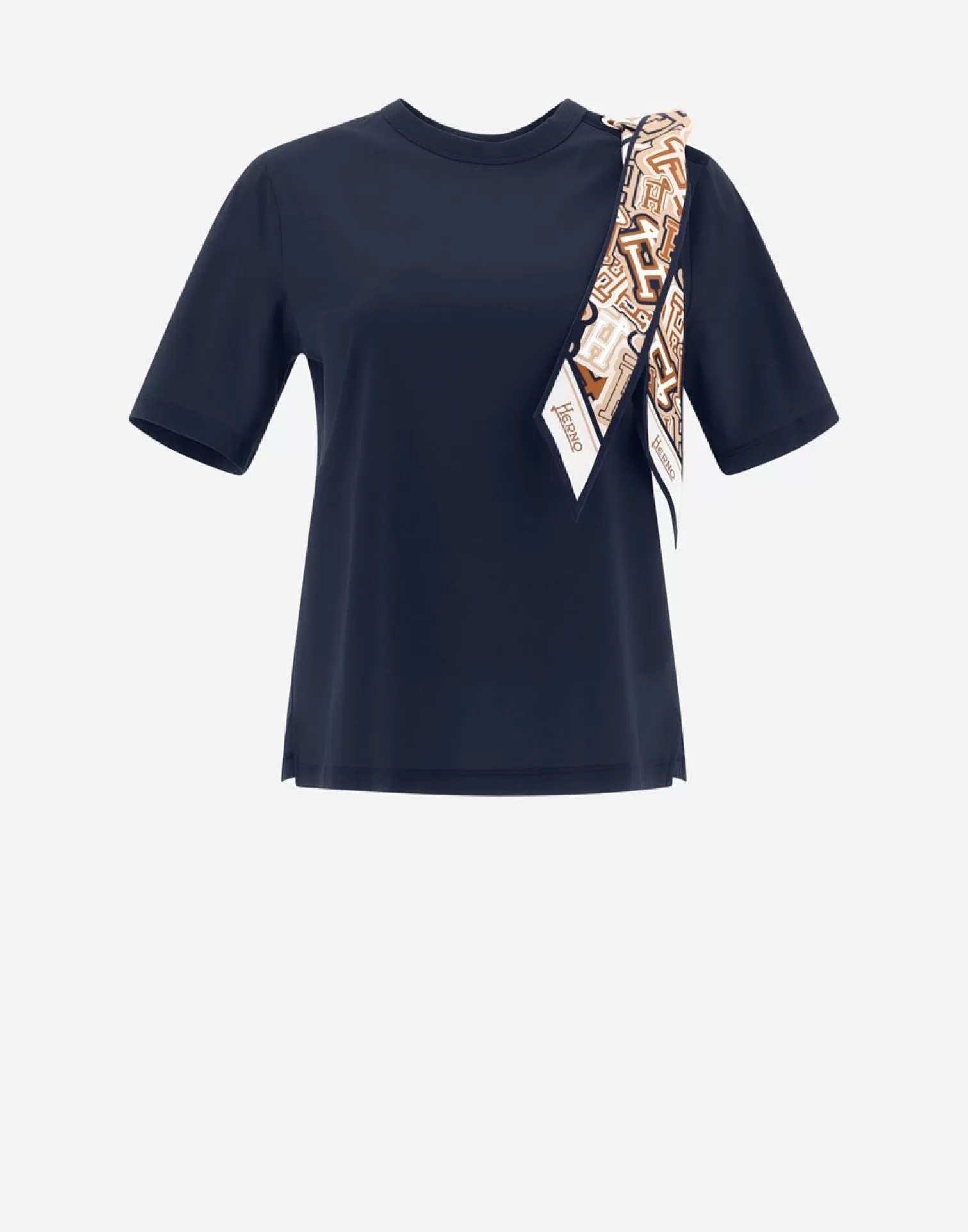 Herno T-Shirts>T-Shirt In Superfine Cotton Stretch With Bubble Scarf Navy Blue
