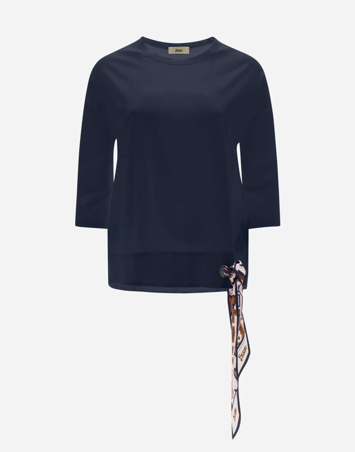 Herno T-Shirts>T-Shirt In Superfine Cotton Stretch With Bubble Scarf Navy Blue