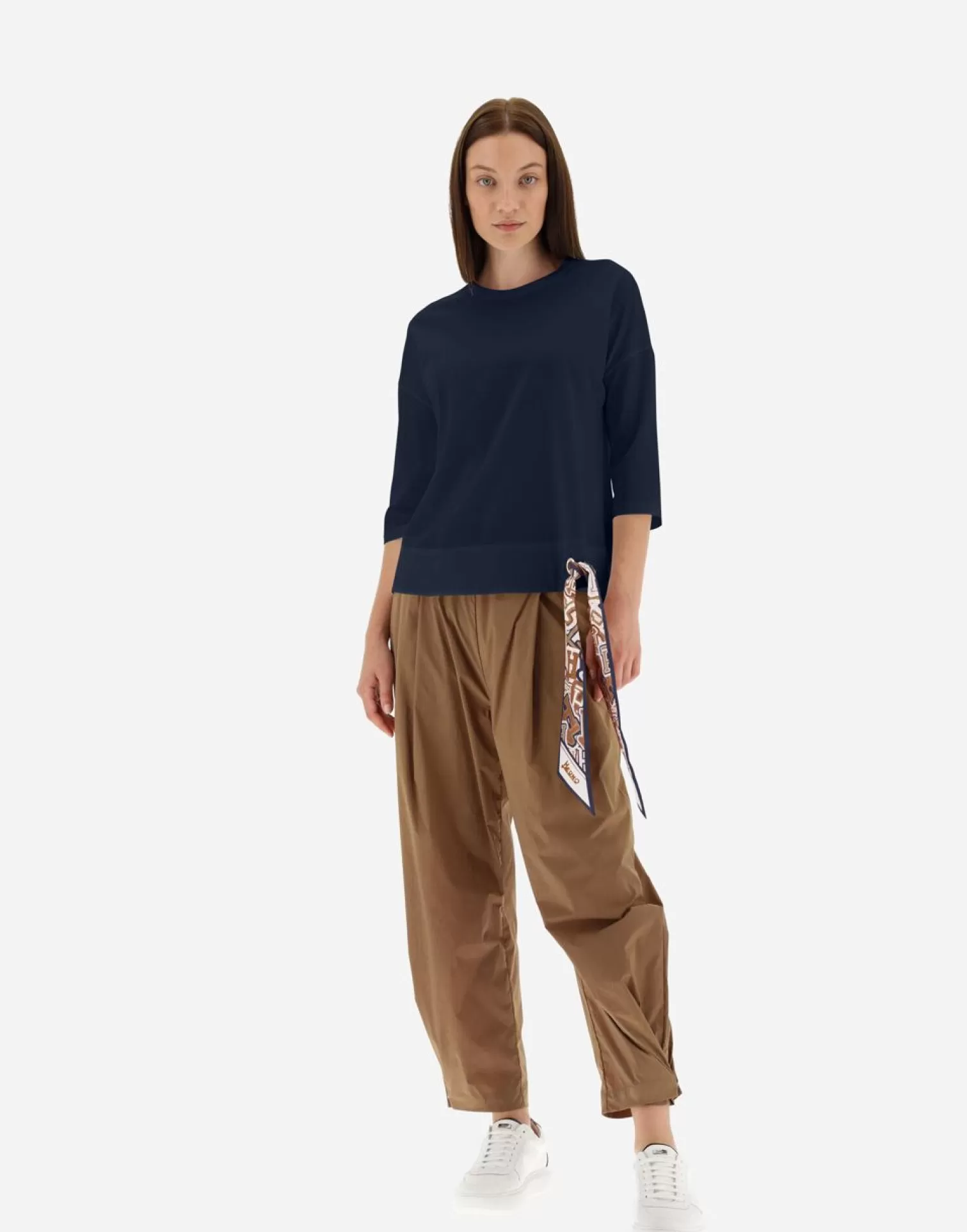 Herno T-Shirts>T-Shirt In Superfine Cotton Stretch With Bubble Scarf Navy Blue