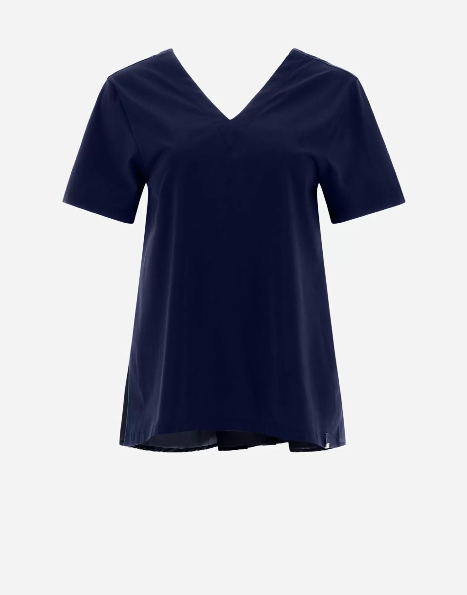 Herno T-Shirts>V-Neck T-Shirt In Chic Cotton Jersey & New Techno Taffeta Navy Blue