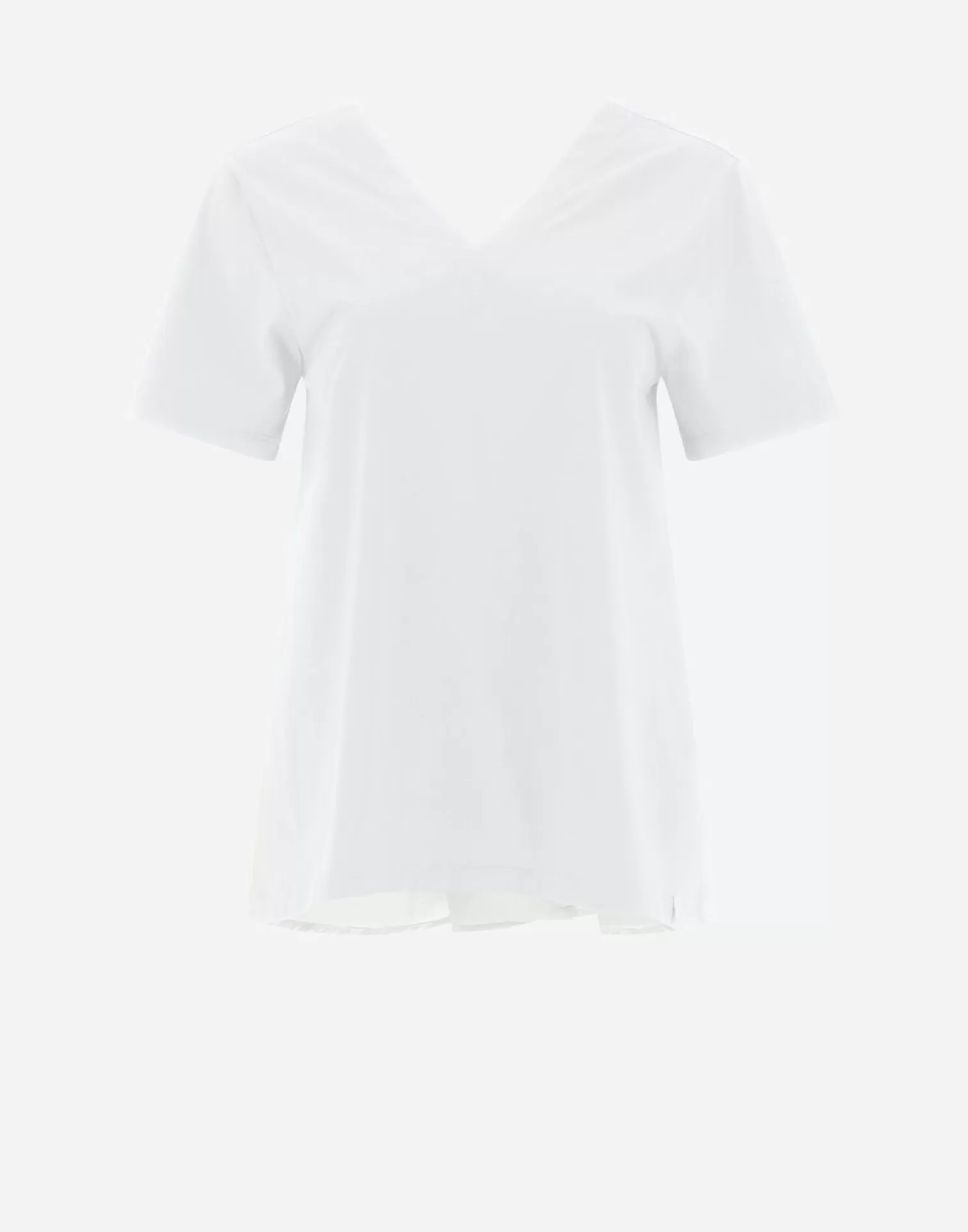 Herno T-Shirts>V-Neck T-Shirt In Chic Cotton Jersey & New Techno Taffeta White