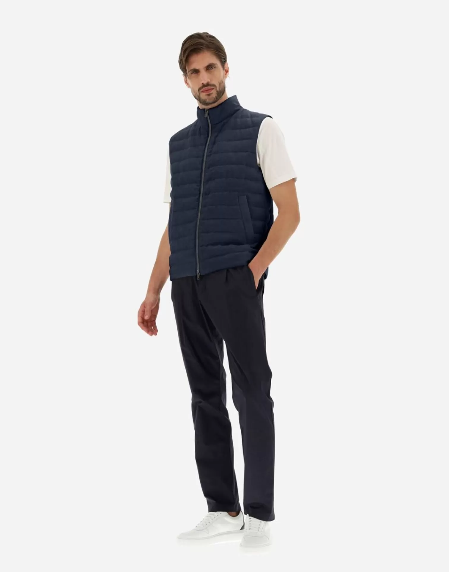 Herno Doudounes Courtes>Waistcoat In New Lino Blue/White